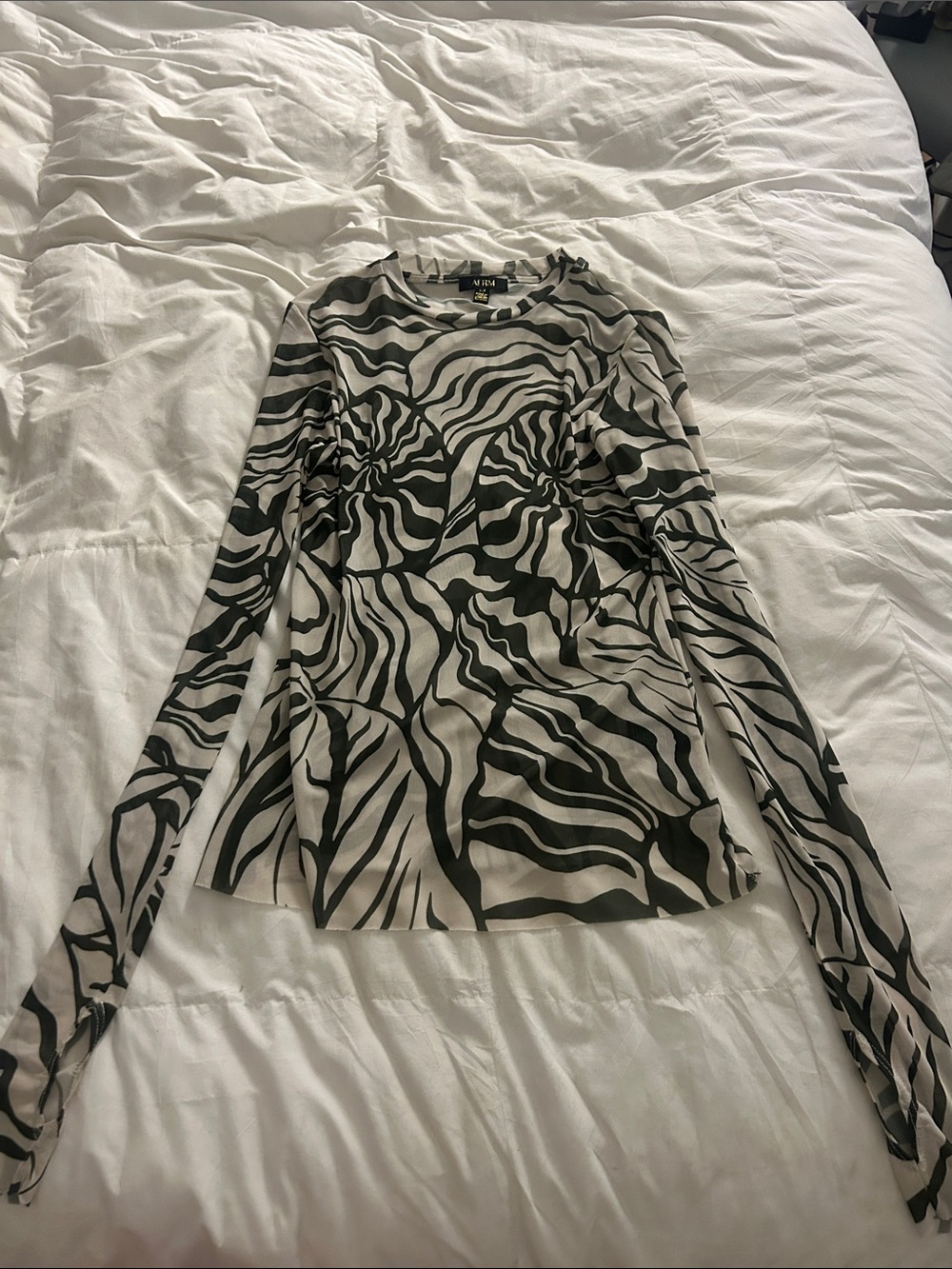 AFRM Mesh Long Sleeve Zebra Print Top - Black and Cream